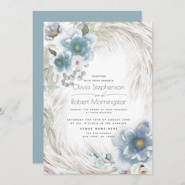 Wedding | Dusty Blue Floral Invitation (Front/Back)