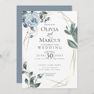 WEDDING    Dusty Blue Floral Watercolor Invitation