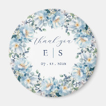 Wedding dusty blue floral wreath thank you magnet