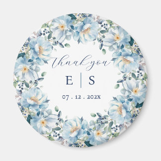 Wedding dusty blue floral wreath thank you magnet