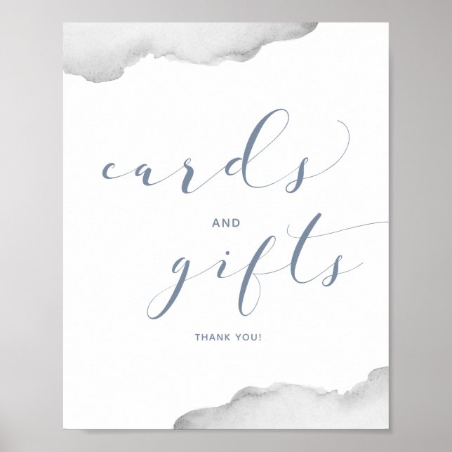 Wedding Dusty Blue & Gray Watercolor Cards Gifts Poster (Front)