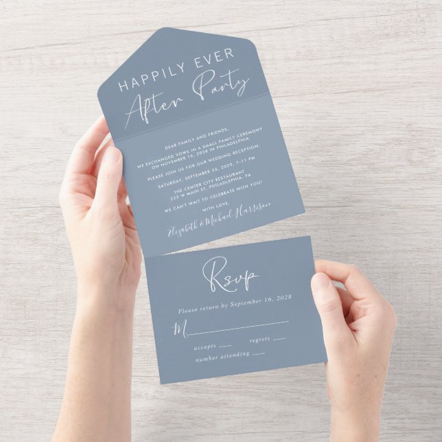 Wedding Dusty Blue Happily Ever After Reception All In One Invitation (Tearaway)