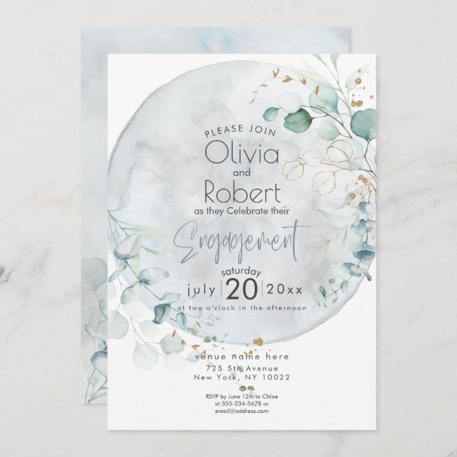 Wedding | Dusty Blue Over the Moon in Love Invitation (Front/Back)