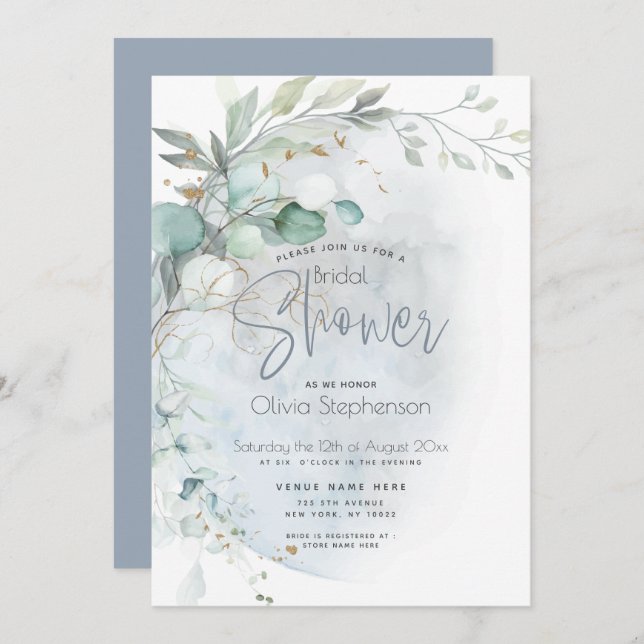 Wedding | Dusty Blue Over the Moon in Love Invitation (Front/Back)
