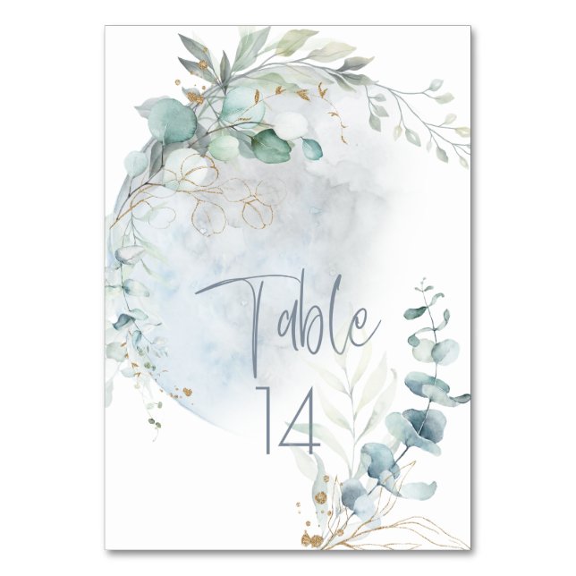 Wedding | Dusty Blue Over the Moon in Love Table Number (Front)
