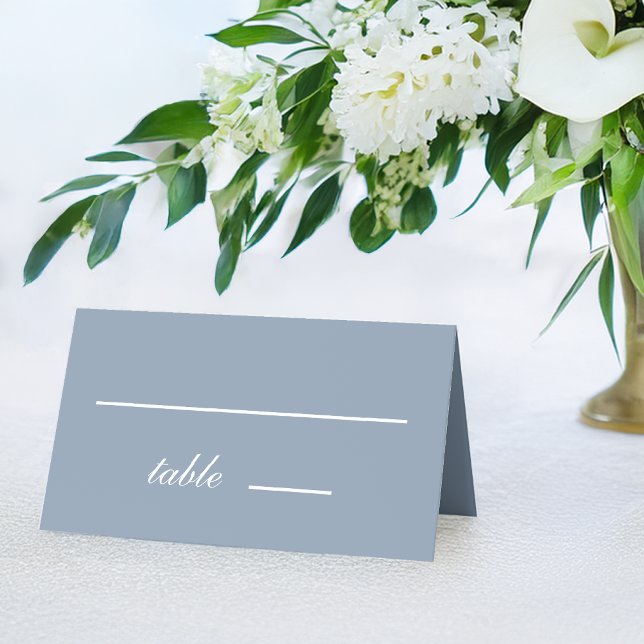 Wedding Dusty Blue Simple White Script Calligraphy Place Card (Creator Uploaded)