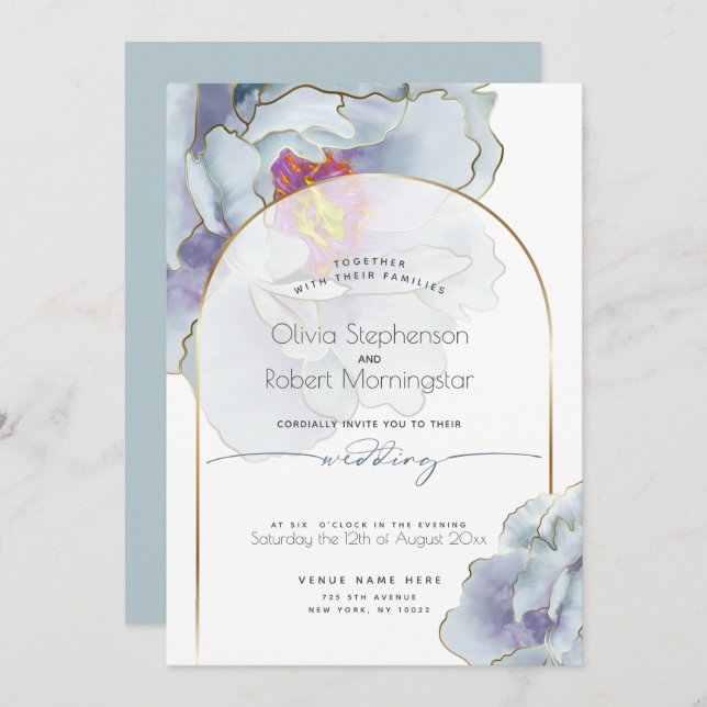 WEDDING  | Dusty Blue Tropical Peony Invitation (Front/Back)