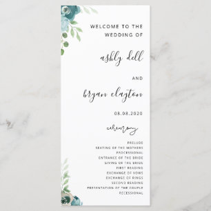 Wedding Dusty Bule Floral Program Programme