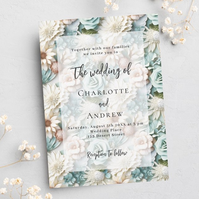 Wedding dusty green white florals elegant luxury invitation (Creator Uploaded)