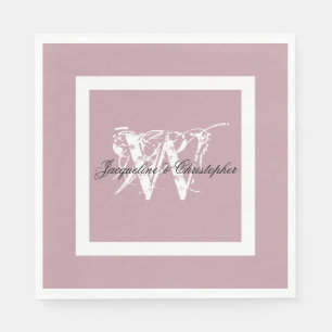 Wedding Dusty Pink Elegant Monogram + Names Paper Napkin