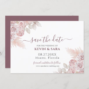 Wedding Dusty Pink Floral Pastel Save The date Invitation