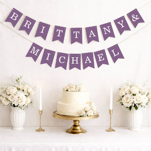 Wedding Dusty Purple Bride and Groom Names Simple Bunting