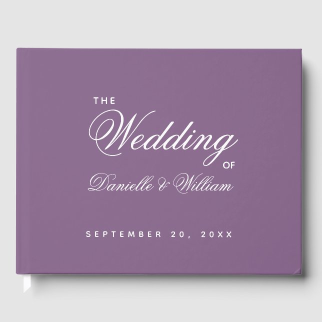 Wedding Dusty Purple Simple Calligraphy Script Guest Book (Front)