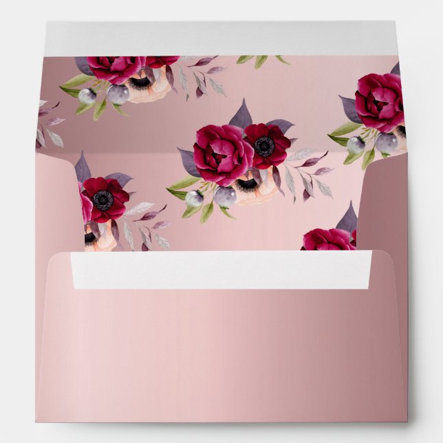 Wedding dusty rose burgundy florals glam envelope (Back (Bottom))