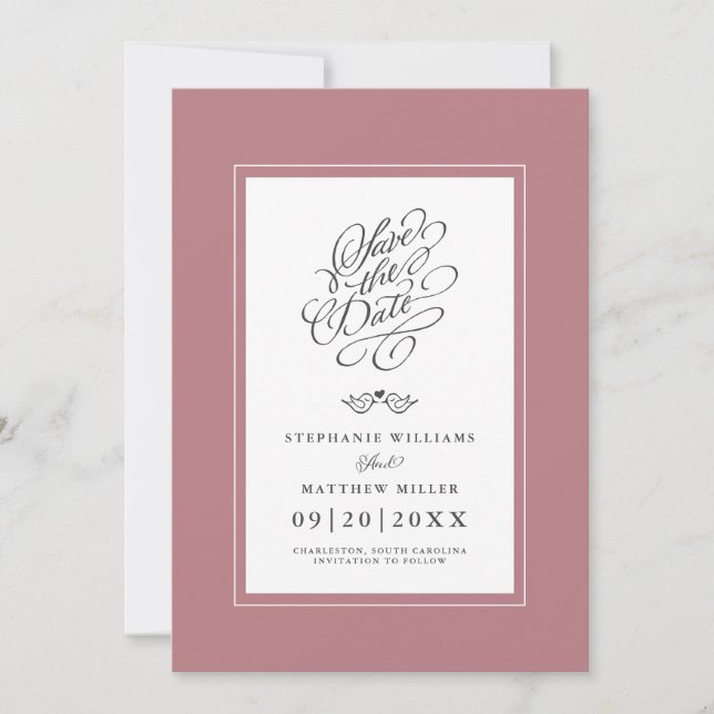 Wedding Dusty Rose Calligraphy Printable Digital Save The Date (Front)