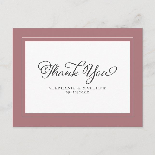 Wedding Dusty Rose Chic Modern Borders Postcard (Front)