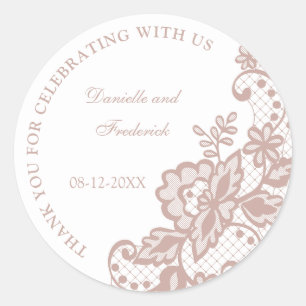 Wedding dusty rose lace round stickers