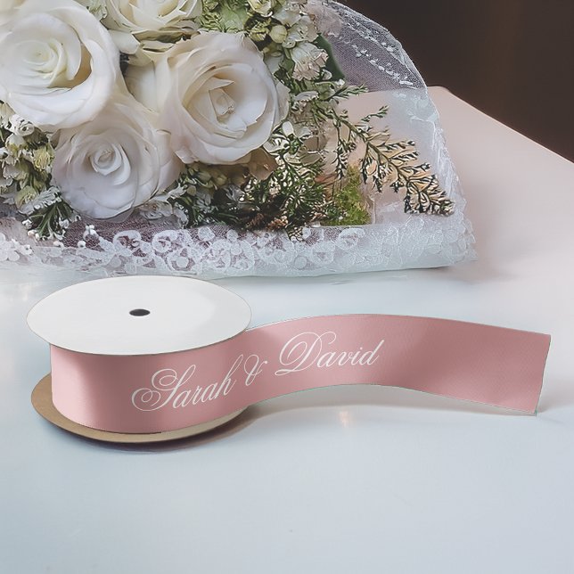 Wedding Dusty Rose Pink Elegant Calligraphy  Satin Ribbon (Creator Uploaded)