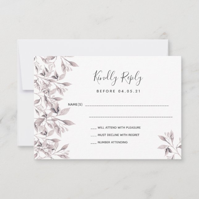 Wedding dusty rose white botanical RSVP (Front)