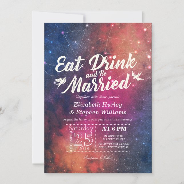 Wedding EAT Drink Be Married Galaxy Constellations Invitation (Front)
