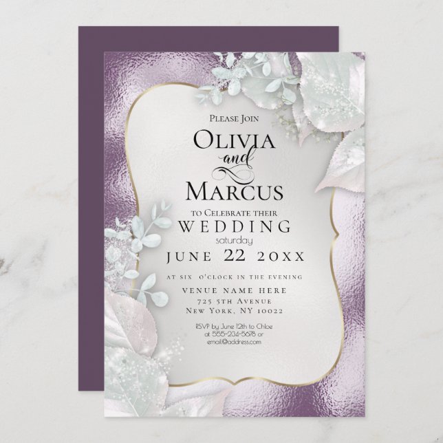 WEDDING | Eggplant Pearl Shimmer Invitation (Front/Back)