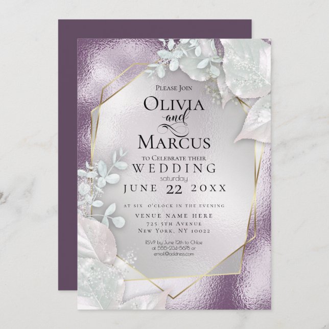 WEDDING | Eggplant Pearl Shimmer Invitation (Front/Back)