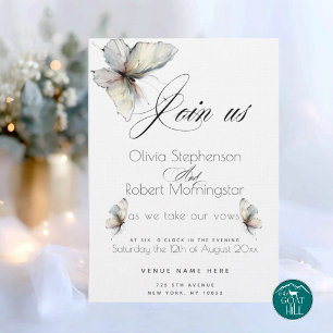 WEDDING Elegant Abstract Ink Pastel Butterflies  Invitation