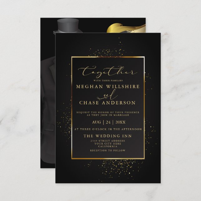 WEDDING | Elegant Black and Gold Glitter Invitation (Front/Back)