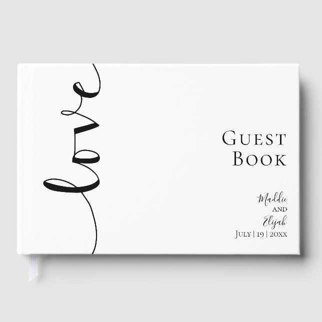 Wedding, Elegant, Black & White Simple, Script, Guest Book (Front)