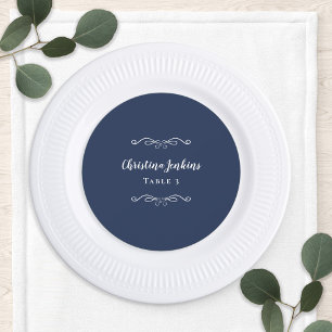 Wedding Elegant Blue & White Round Chic Place Card
