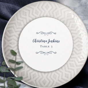 Wedding Elegant Blue & White Round Place Card