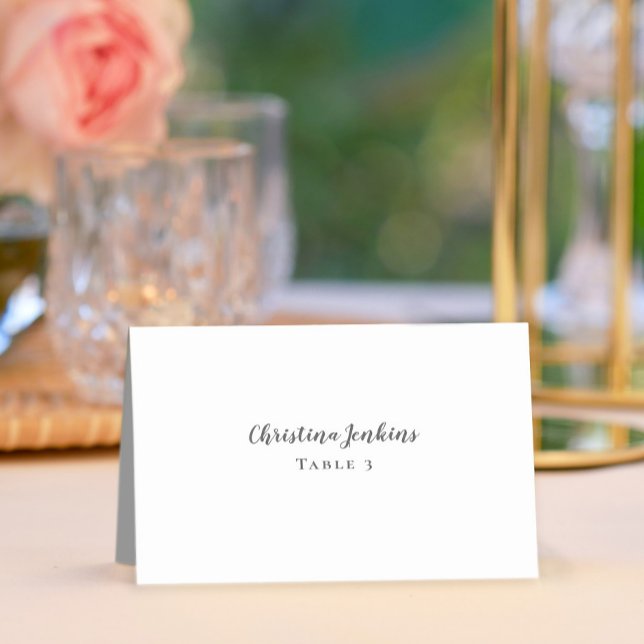 Wedding Elegant Calligraphy Grey White Place Cards (Creator Uploaded)