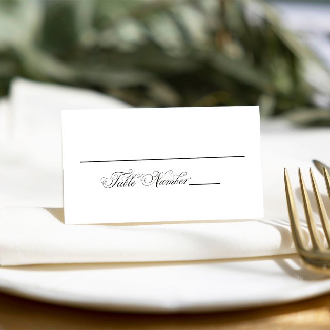Wedding Elegant Calligraphy Reception Seating Place Card (Black and white calligraphy script table number card.)