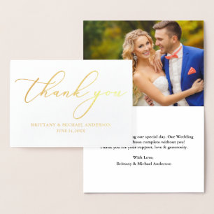 Wedding Elegant Calligraphy Thank You Gold Foil Card