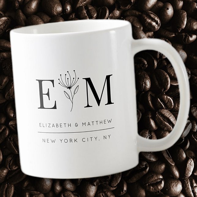 Wedding Elegant Chic Modern Monogram Foliage Coffee Mug (Creator Uploaded)