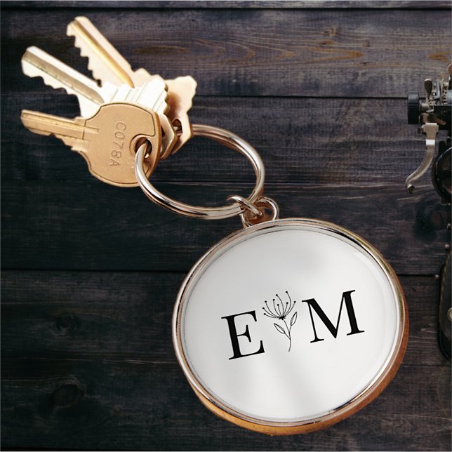Wedding Elegant Chic Modern Monogram Foliage Key Ring (Creator Uploaded)