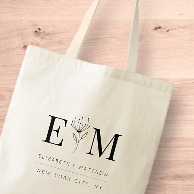 Wedding Elegant Chic Modern Monogram Foliage Tote Bag (Creator Uploaded)