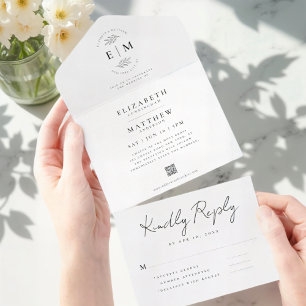 Wedding Elegant Chic Modern Simple QR Code All In One Invitation
