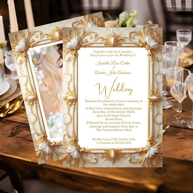 Wedding Elegant Cream Beige Gold Photo Invitation (Creator Uploaded)