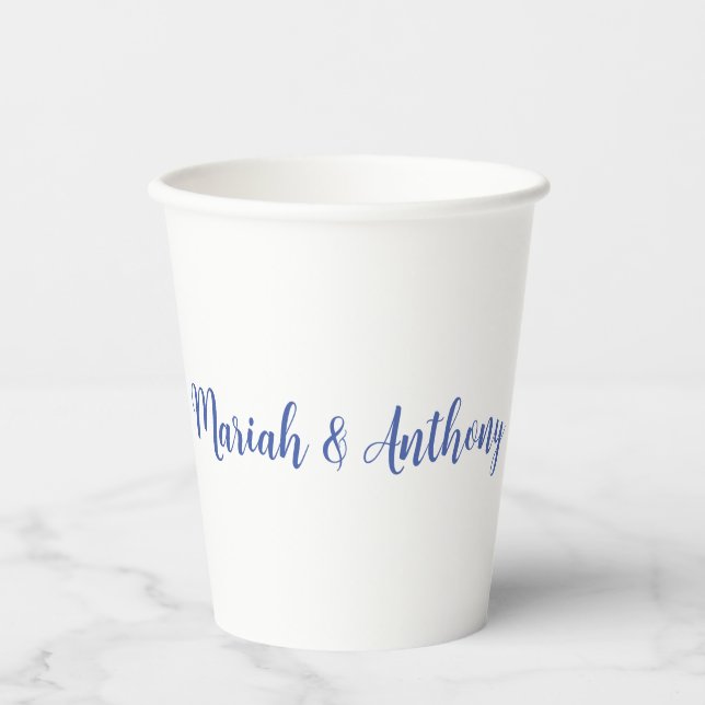 Wedding Elegant Creative Classical Blue White Paper Cups (Front)