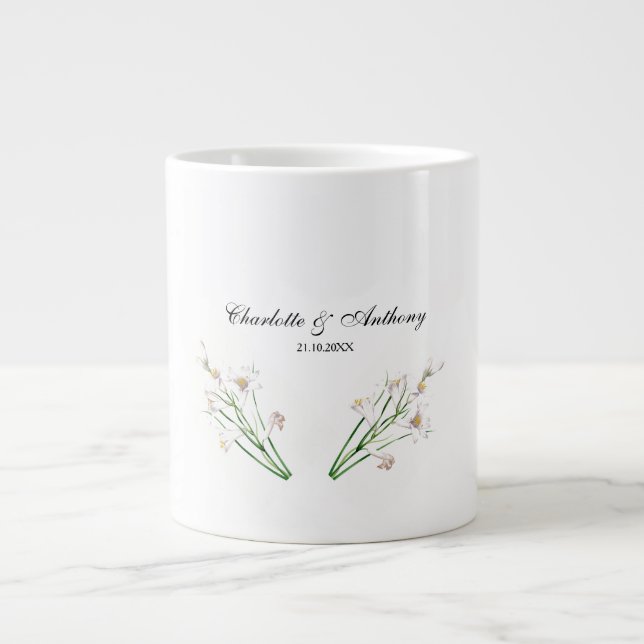 Wedding Elegant Creative Floral White Chic Large Coffee Mug (Front)