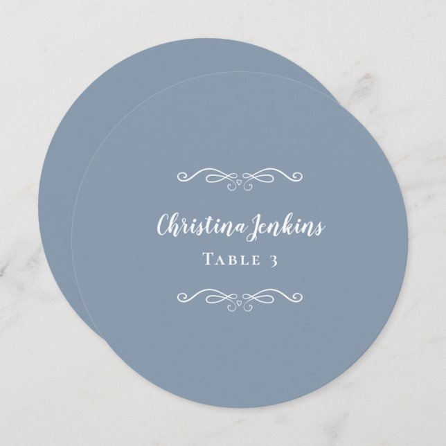 Wedding Elegant Dusty Blue Round Guest Place Card (Front/Back)