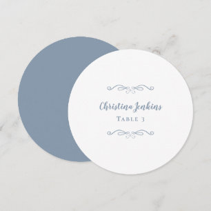 Wedding Elegant Dusty Blue White Round Place Card
