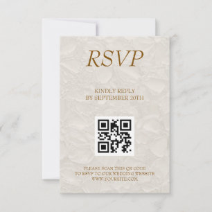 Wedding Elegant Floral Beige QR RSVP Card