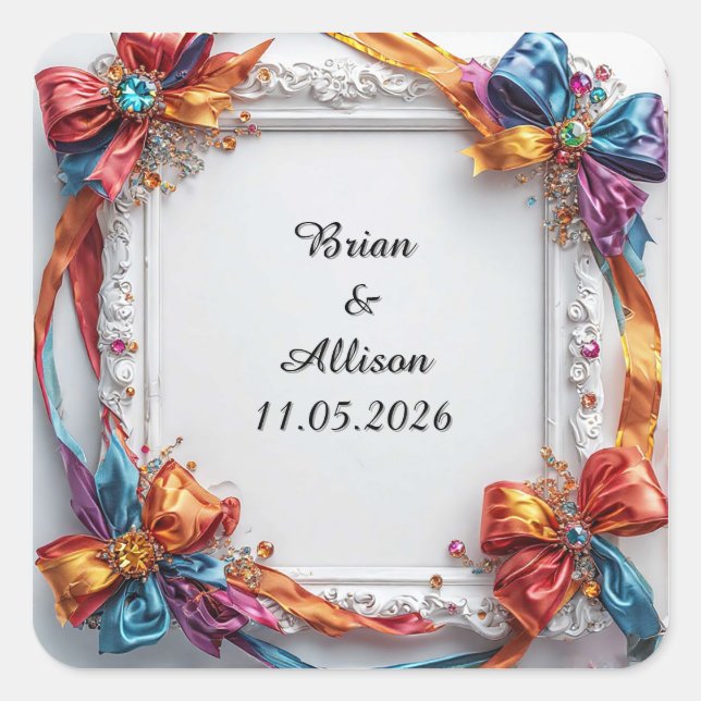 Wedding Elegant Floral Frame Design Square Sticker (Front)