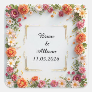 Wedding Elegant Floral Frame Design Square Sticker