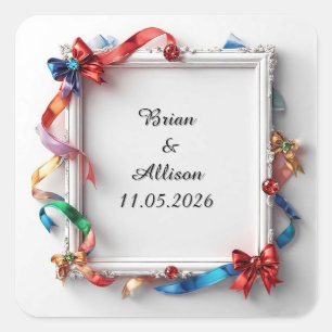 Wedding Elegant Floral Frame Design Square Sticker