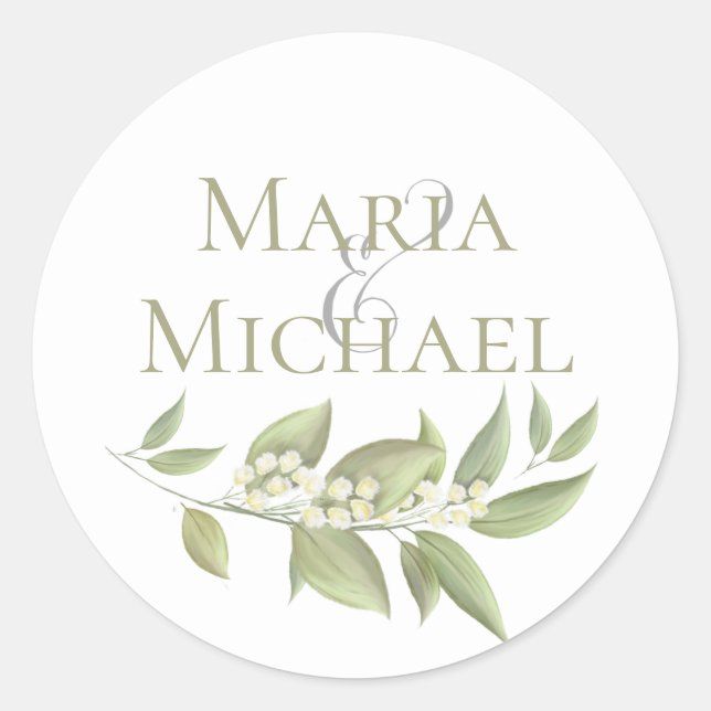 Wedding Elegant Foliage Sage Greenery Simple Favou Classic Round Sticker (Front)