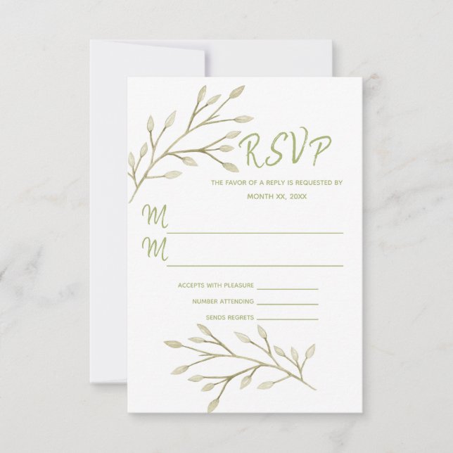 Wedding Elegant Forest Leaves Soft Pink RSVP Card (Front)