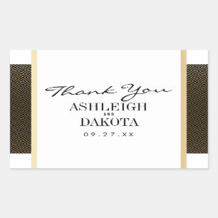 Wedding   Elegant Formal Golden Geometric on Black Rectangular Sticker